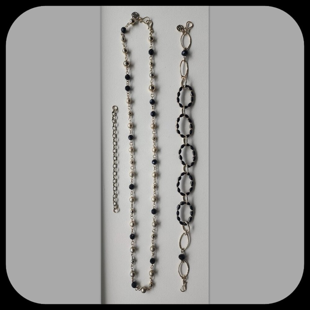 STELLA & DOT || 16” Black & Gold Necklace (3-pc)